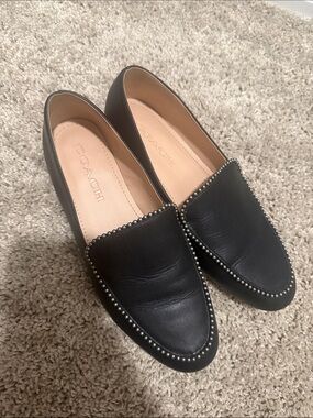 Coach Black Leather Studded Loafers